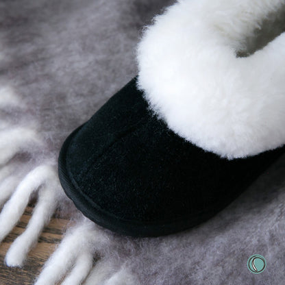 Cosy Shepherd Slippers | Black | Suede & Sheepskin