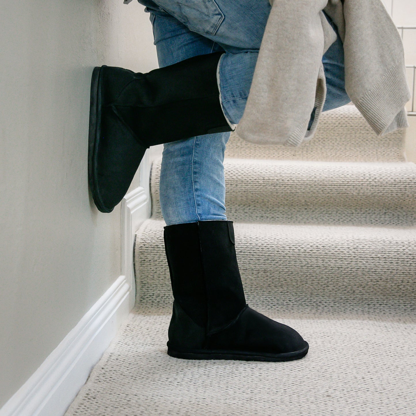 Hugg Boots | Mid-Calf | Black | Sheepskin & Suede Boots | MADE TO ORDER
