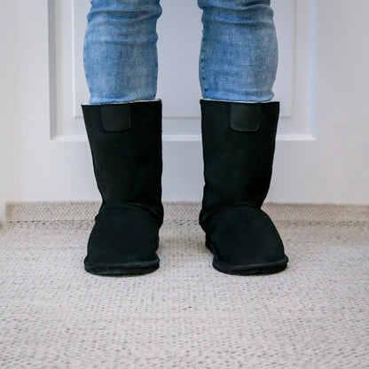 Hugg Boots | Mid-Calf | Black | Sheepskin & Suede Boots | MADE TO ORDER