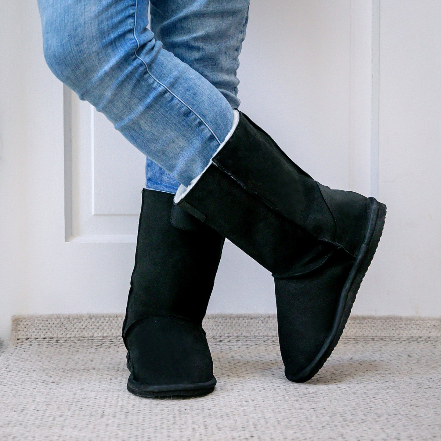 Hugg Boots | Mid-Calf | Black | Sheepskin & Suede Boots | MADE TO ORDER