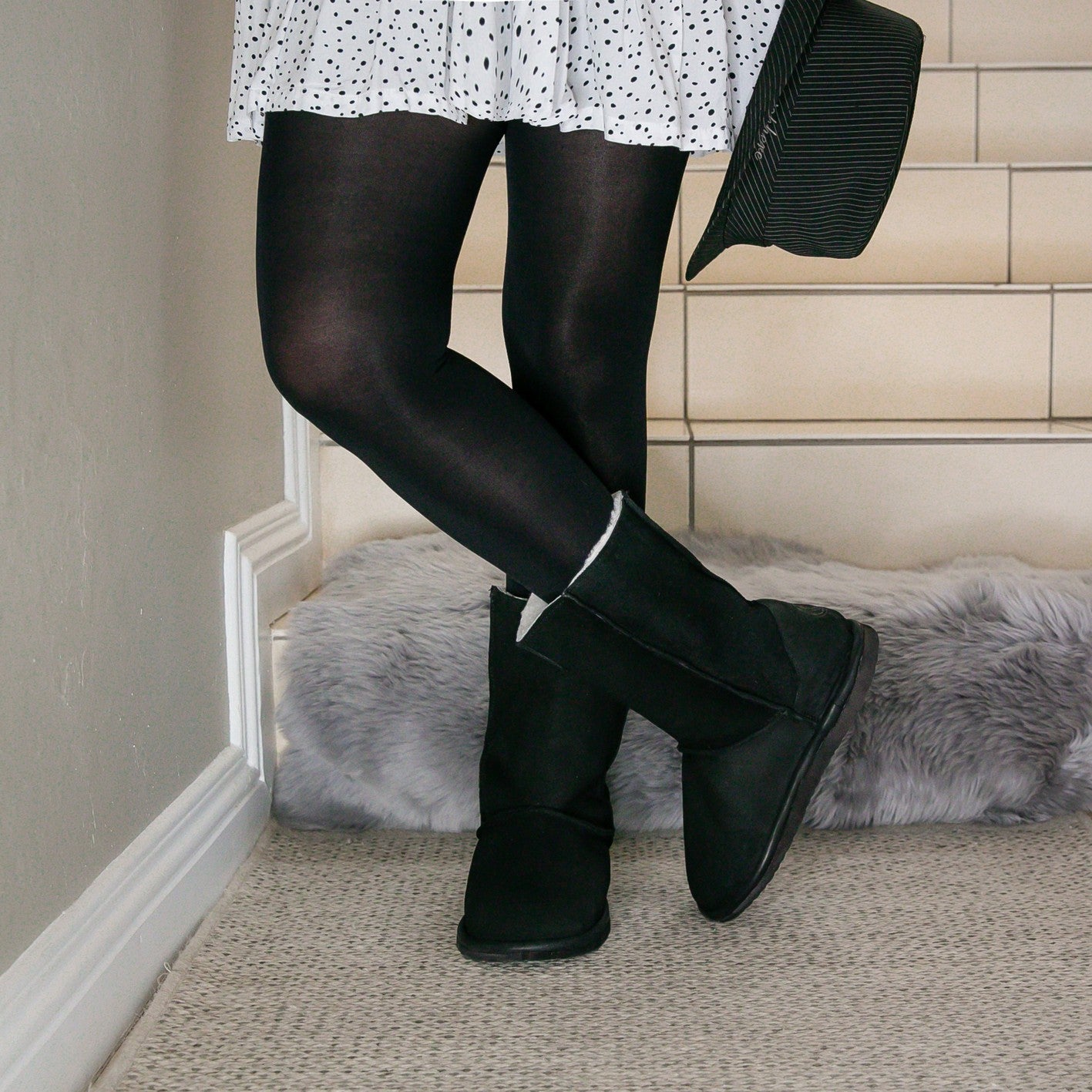 MADE TO ORDER | Hugg Boots | Mid-Calf | Black | Sheepskin & Suede Boots