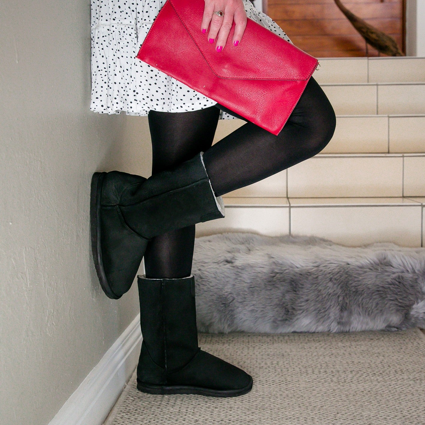 MADE TO ORDER | Hugg Boots | Mid-Calf | Black | Sheepskin & Suede Boots