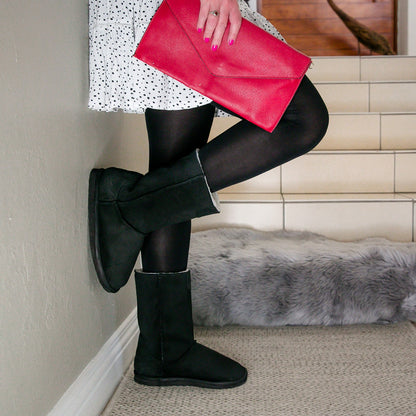MADE TO ORDER | Hugg Boots | Mid-Calf | Black | Sheepskin & Suede Boots