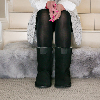 MADE TO ORDER | Hugg Boots | Mid-Calf | Black | Sheepskin & Suede Boots