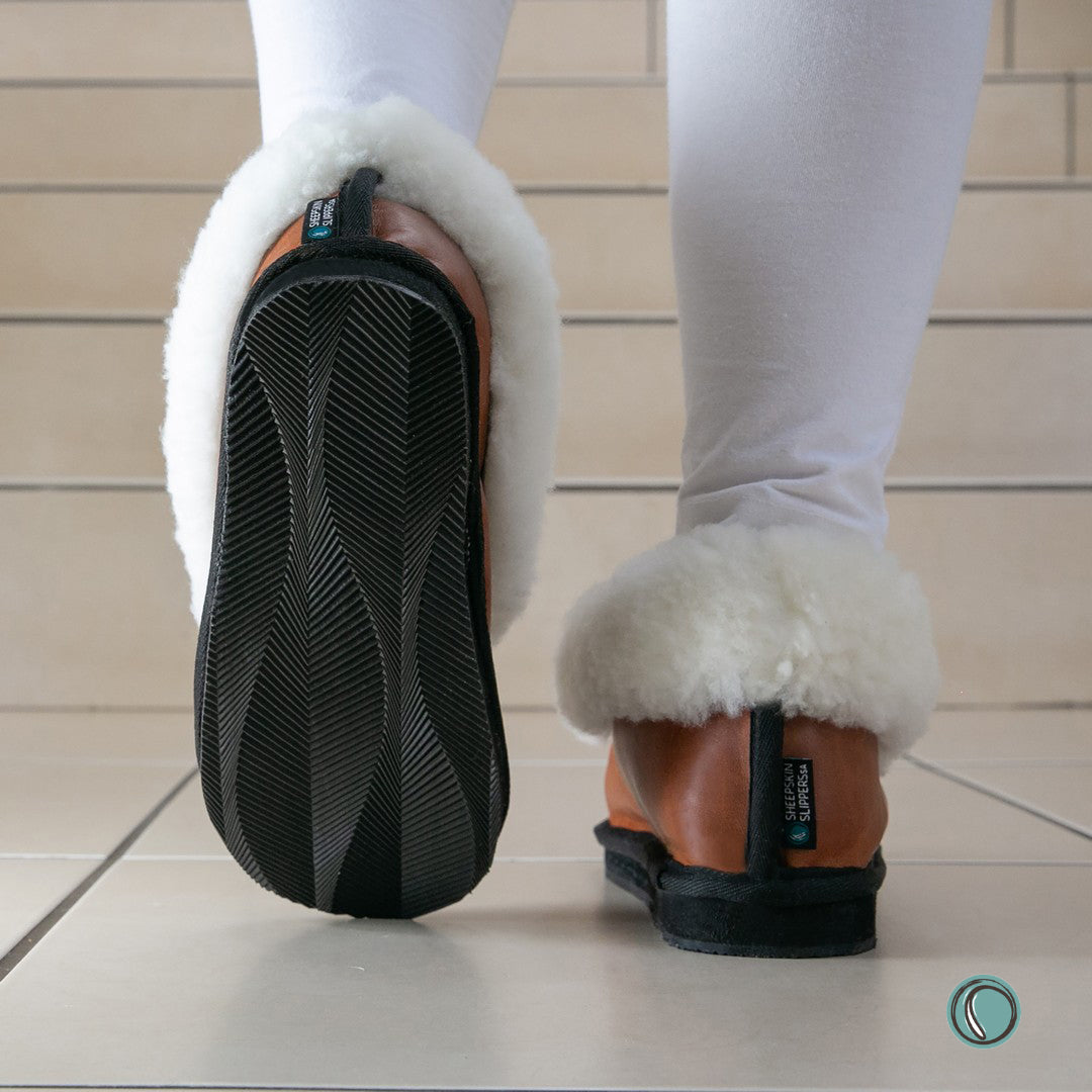 Sale | Size 6 | Cosy Shepherd Slippers | Non-Slip TPU Sole | Gingerbread | Sheepskin & Leather