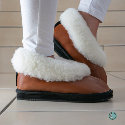 Sale | Size 6 | Cosy Shepherd Slippers | Non-Slip TPU Sole | Gingerbread | Sheepskin & Leather