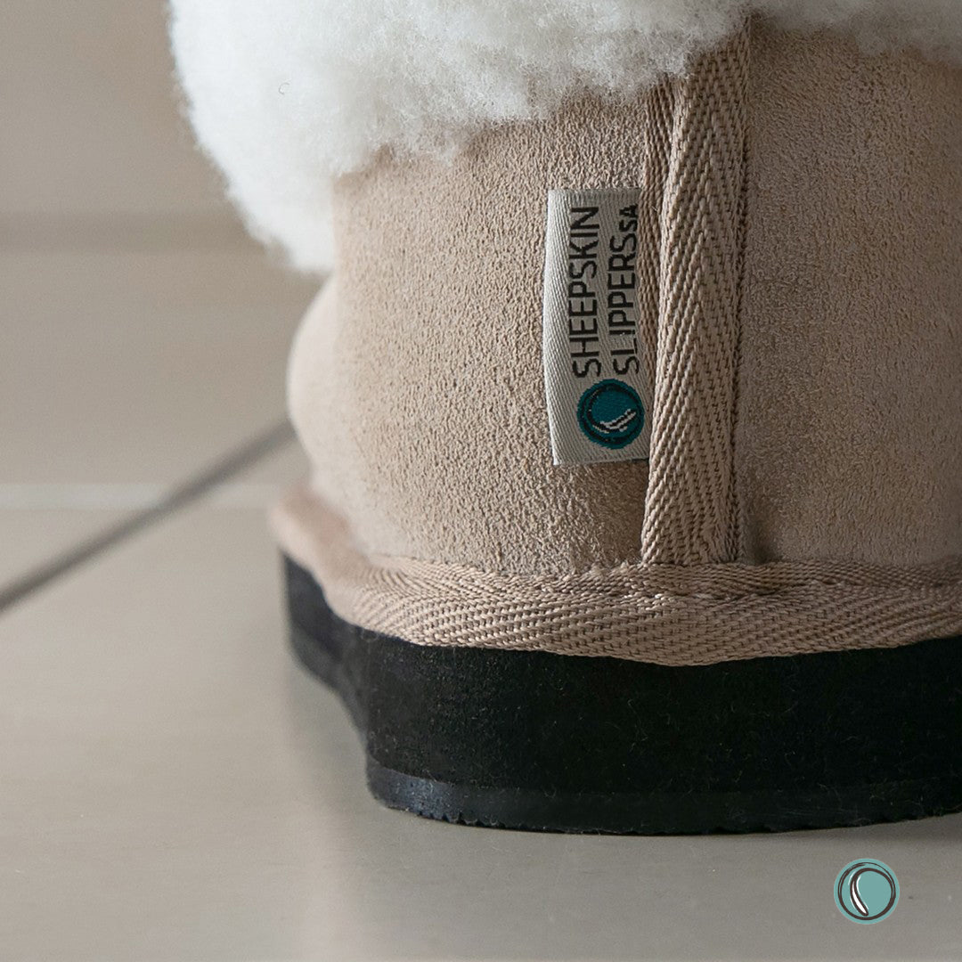 Cosy Shepherd Slippers | Non-Slip TPU Sole | Stone | Suede & Sheepskin