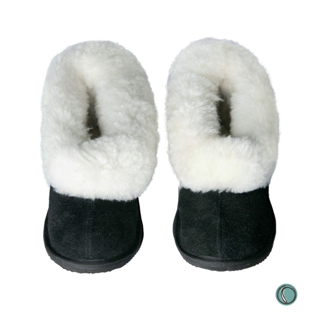 Cosy Shepherd Slippers | Black | Suede & Sheepskin