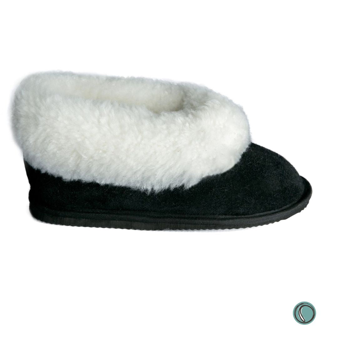 Cosy Shepherd Slippers | Black | Suede & Sheepskin