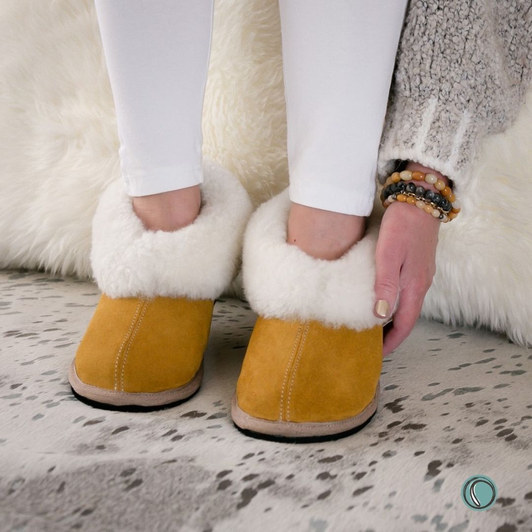 Cosy Shepherd Slippers | Mustard | Suede & Sheepskin | MADE TO ORDER