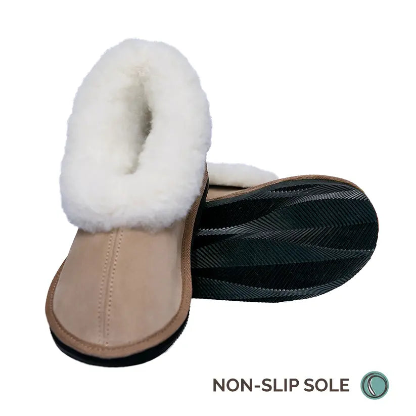 Cosy Shepherd Slippers | TPU NON-SLIP | Stone | Suede & Sheepskin | MADE TO ORDER