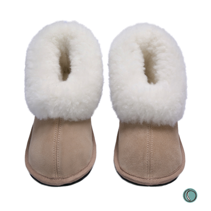 Cosy Shepherd Slippers | TPU NON-SLIP | Stone | Suede & Sheepskin | MADE TO ORDER