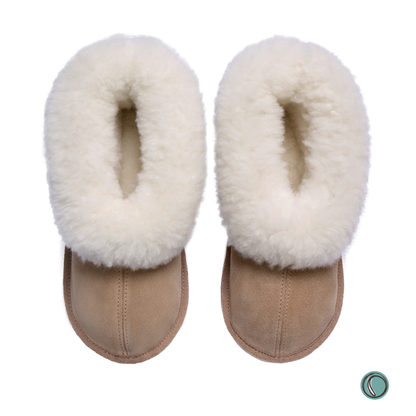 Cosy Shepherd Slippers | TPU NON-SLIP | Stone | Suede & Sheepskin | MADE TO ORDER
