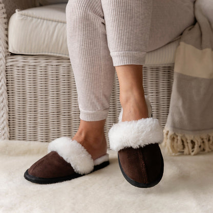 Mule | Chocolate | Suede | Wool Collar