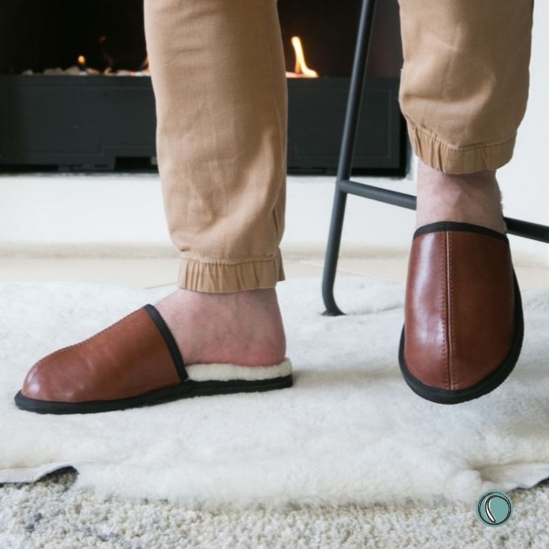 Mule Binding Collar Slippers | Slip-On | Gingerbread | Leather & Sheepskin