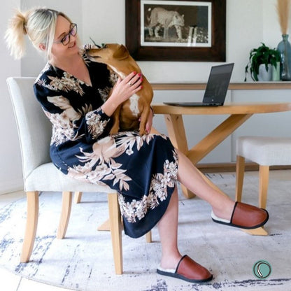 Mule Binding Collar Slippers | Slip-On | Gingerbread | Leather & Sheepskin