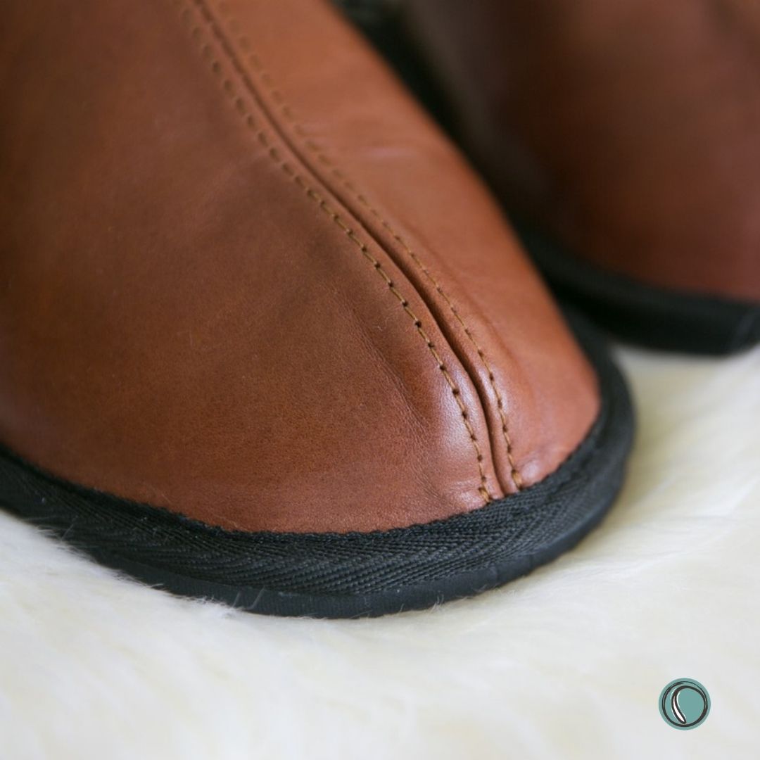 Mule Binding Collar Slippers | Slip-On | Gingerbread | Leather & Sheepskin