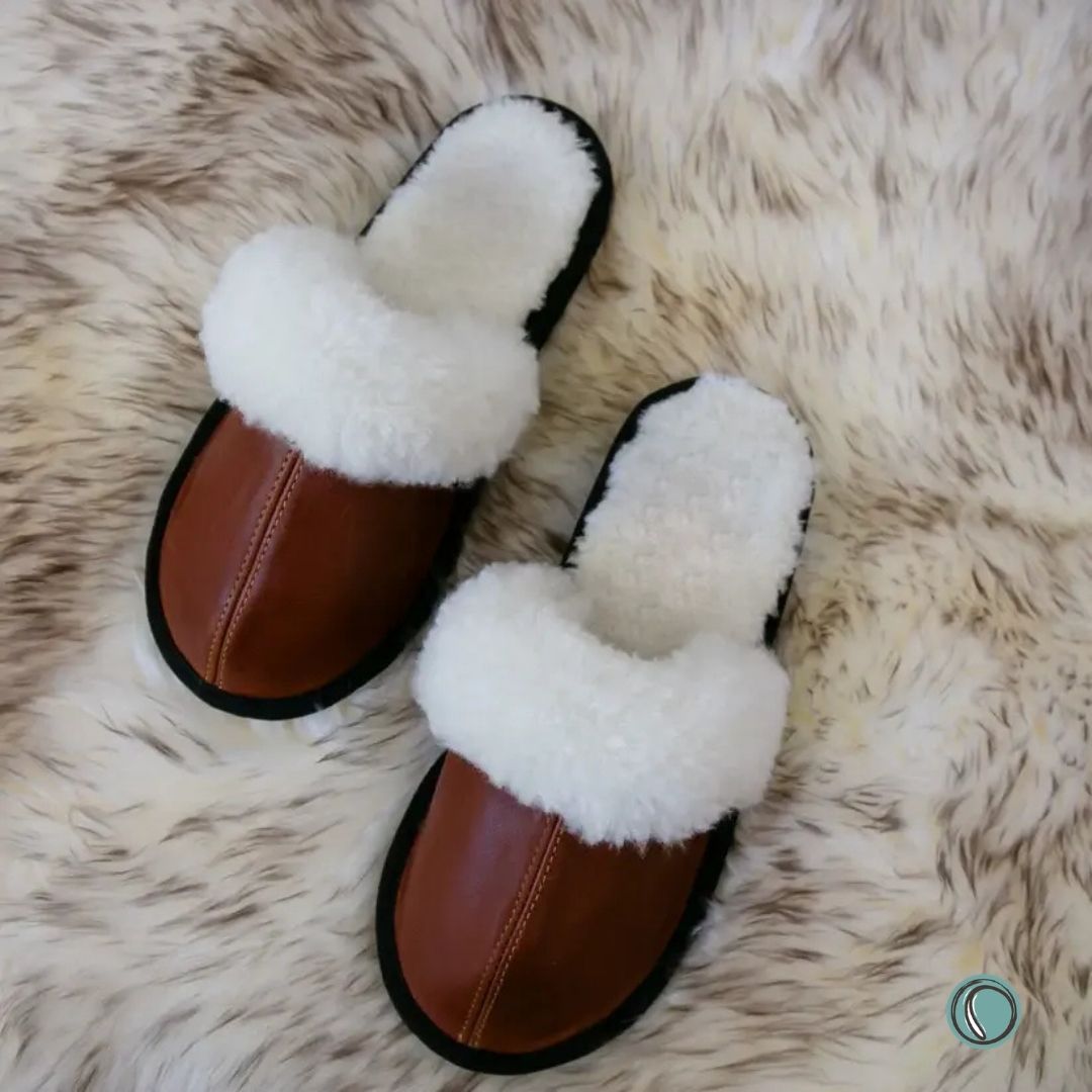 Mule Wool Collar Slippers | Slip-On | Gingerbread | Leather & Sheepskin | MADE TO ORDER