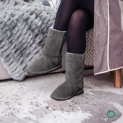 Hugg Boots | Mid-Calf | Olive-Grey | Sheepskin & Suede Boots | MADE TO ORDER