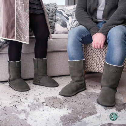 Hugg Boots | Mid-Calf | Olive-Grey | Sheepskin & Suede Boots | MADE TO ORDER