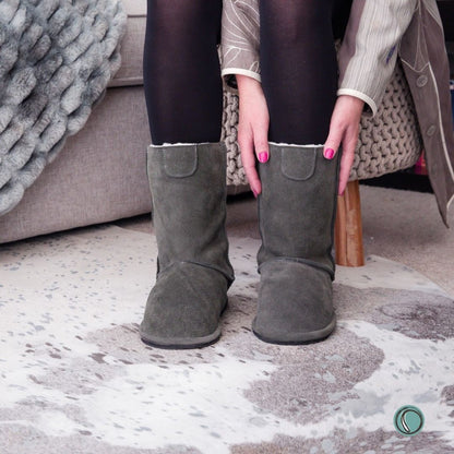 Hugg Boots | Mid-Calf | Olive-Grey | Sheepskin & Suede Boots | MADE TO ORDER