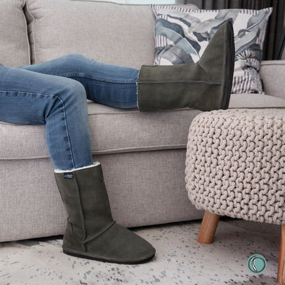 Hugg Boots | Mid-Calf | Olive-Grey | Sheepskin & Suede Boots | MADE TO ORDER