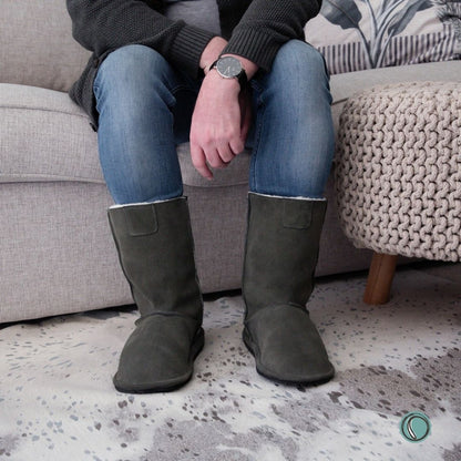 Hugg Boots | Mid-Calf | Olive-Grey | Sheepskin & Suede Boots | MADE TO ORDER