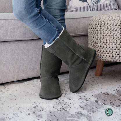 Hugg Boots | Mid-Calf | Olive-Grey | Sheepskin & Suede Boots | MADE TO ORDER