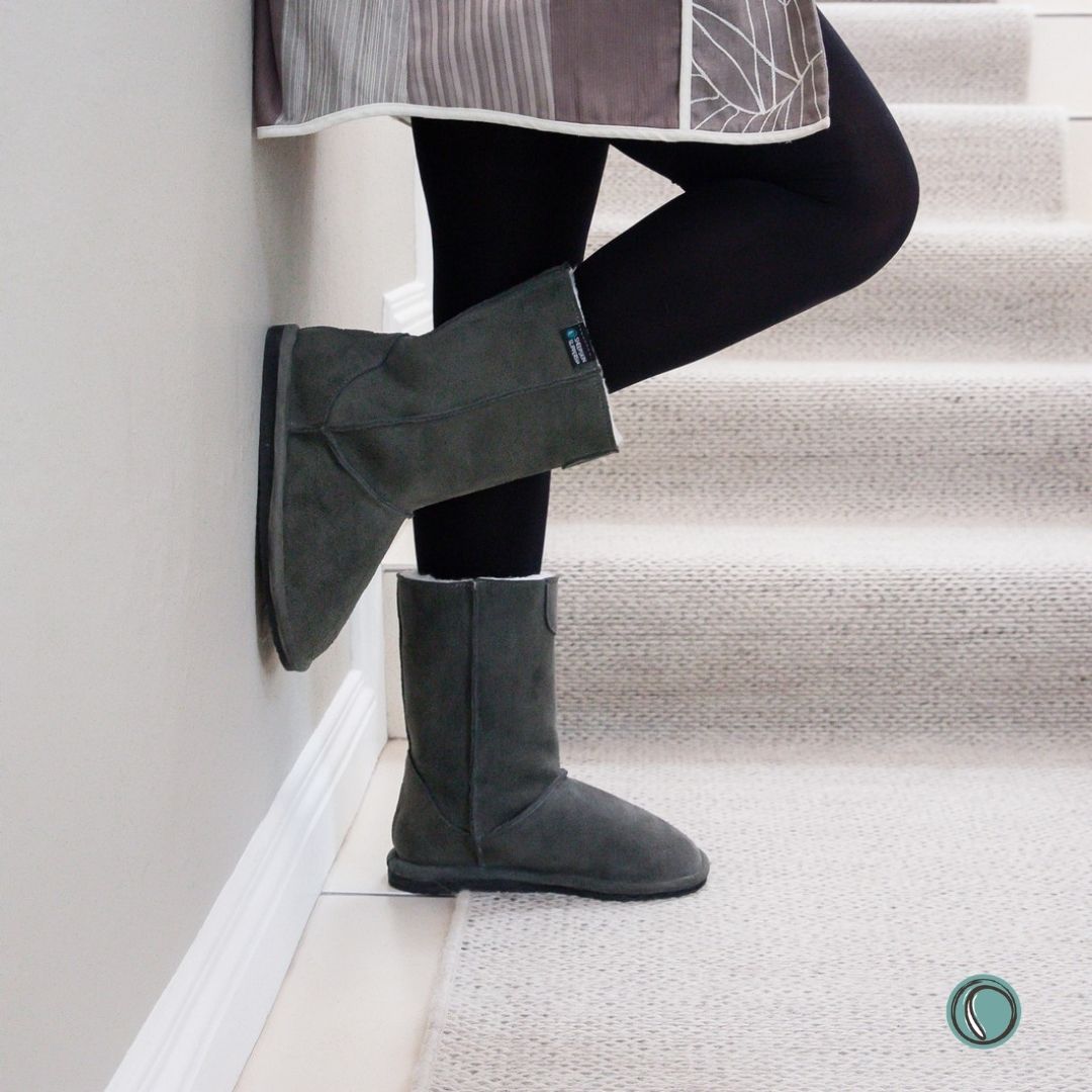 Hugg Boots | Mid-Calf | Olive-Grey | Sheepskin & Suede Boots | MADE TO ORDER