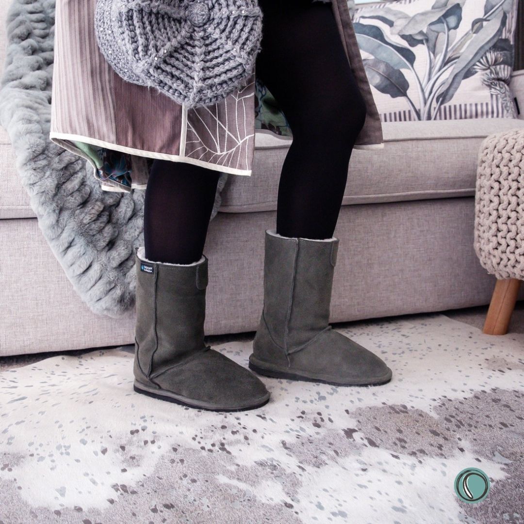 Hugg Boots | Mid-Calf | Olive-Grey | Sheepskin & Suede Boots | MADE TO ORDER