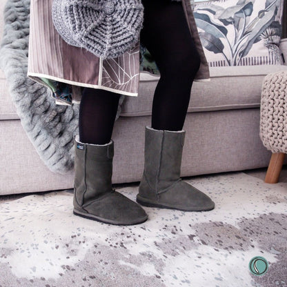 Hugg Boots | Mid-Calf | Olive-Grey | Sheepskin & Suede Boots | MADE TO ORDER