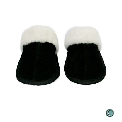 Mule Wool Collar Slippers | Slip-On | Black | Suede & Sheepskin | MADE TO ORDER