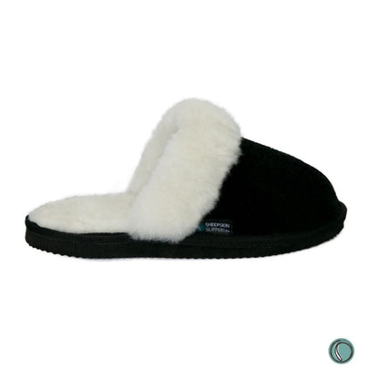 Mule Wool Collar Slippers | Slip-On | Black | Suede & Sheepskin | MADE TO ORDER