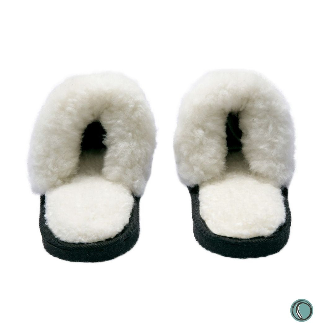 Mule Wool Collar Slippers | Slip-On | Black | Suede & Sheepskin | MADE TO ORDER