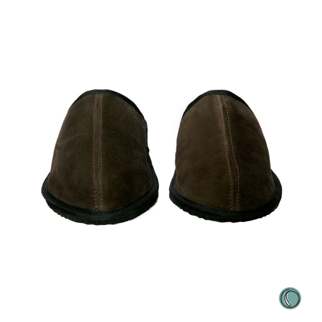 Mule Binding Collar Slippers | Slip-On | Chocolate | Suede & Sheepskin
