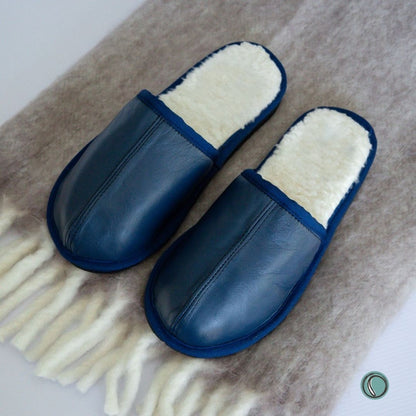 Mule Binding Collar Slippers | Slip-On | Navy Blue | Leather & Sheepskin