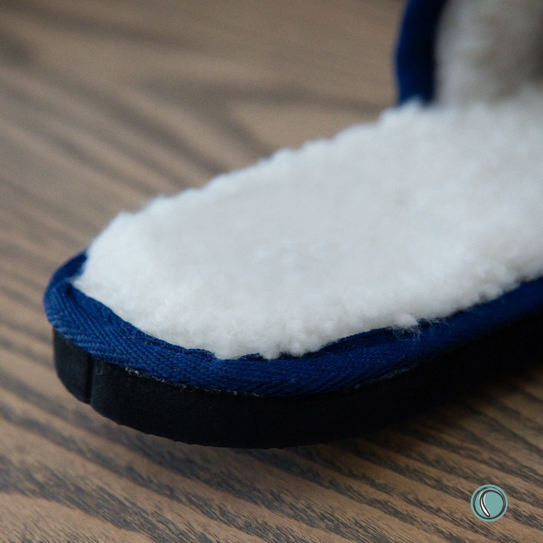 Mule Binding Collar Slippers | Slip-On | Navy Blue | Leather & Sheepskin