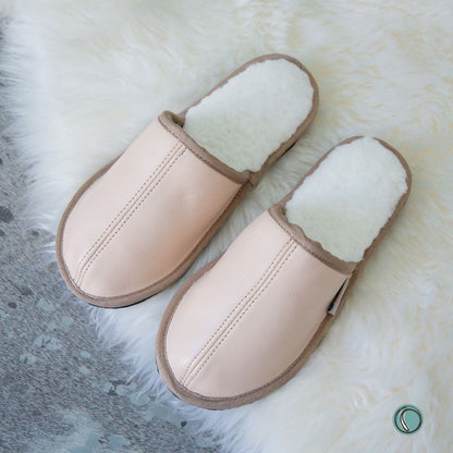 Mule Binding Collar Slippers | Slip-On | Ballet Pink | Leather & Sheepskin