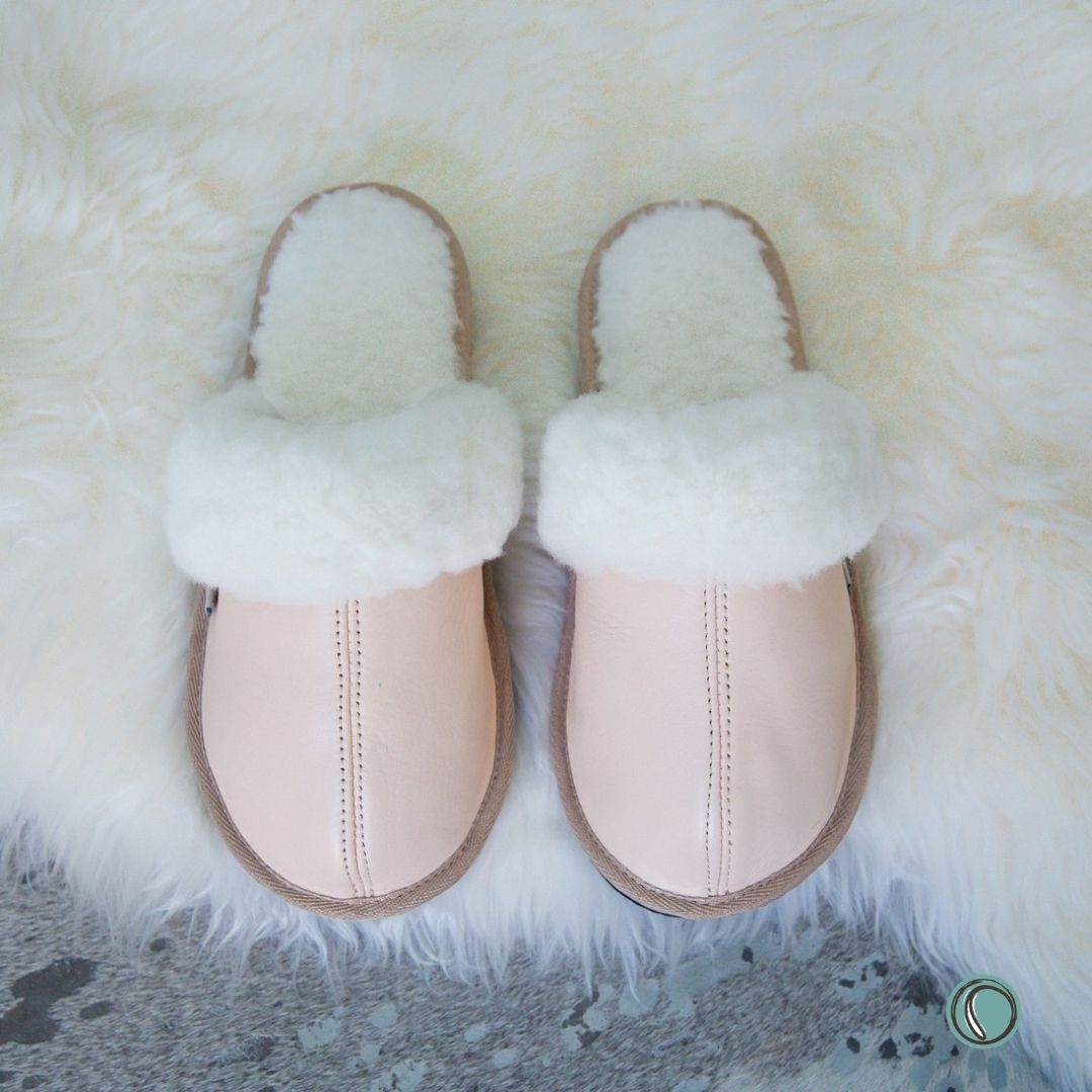 Mule Wool Collar Slipper | Slip-On | Ballet Pink | Leather & Sheepskin