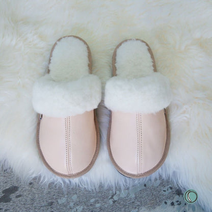 Mule Wool Collar Slipper | Slip-On | Ballet Pink | Leather & Sheepskin