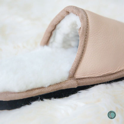 Mule Binding Collar Slippers | Slip-On | Ballet Pink | Leather & Sheepskin