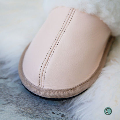Mule Wool Collar Slipper | Slip-On | Ballet Pink | Leather & Sheepskin