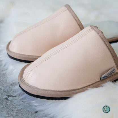Mule Binding Collar Slippers | Slip-On | Ballet Pink | Leather & Sheepskin