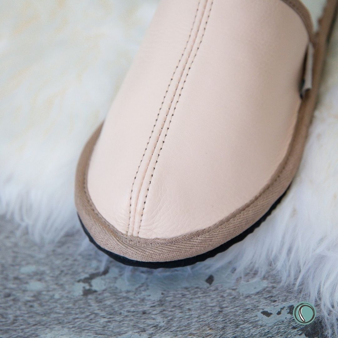 Mule Binding Collar Slippers | Slip-On | Ballet Pink | Leather & Sheepskin