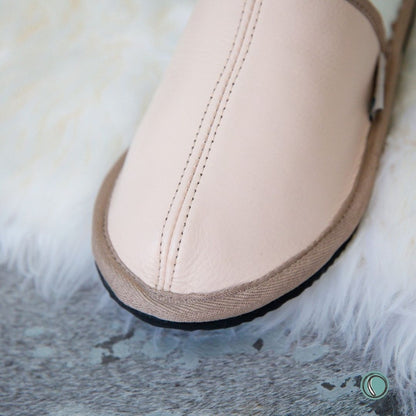 Mule Binding Collar Slippers | Slip-On | Ballet Pink | Leather & Sheepskin