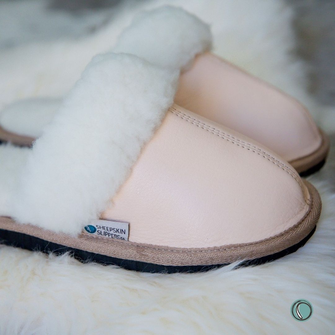 Mule Wool Collar Slipper | Slip-On | Ballet Pink | Leather & Sheepskin