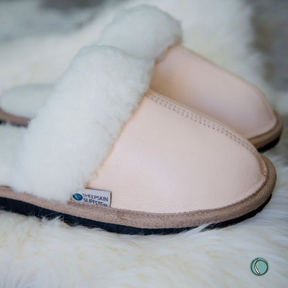 Mule Wool Collar Slipper | Slip-On | Ballet Pink | Leather & Sheepskin