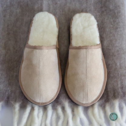 Mule Binding Collar Slippers | Slip-On | Stone | Suede & Sheepskin