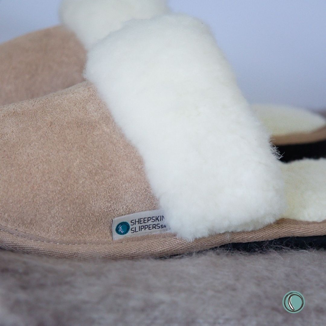 Mule Wool Collar Slippers | Slip-On | Stone | Suede & Sheepskin