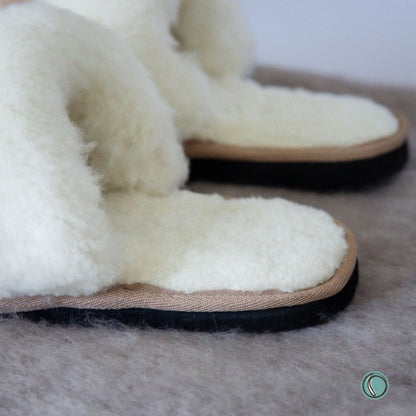 Mule Wool Collar Slippers | Slip-On | Stone | Suede & Sheepskin